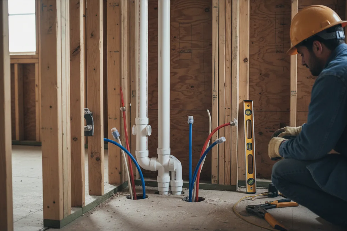 Drain and supply rough-in during Sump Pump Repair in Yucca